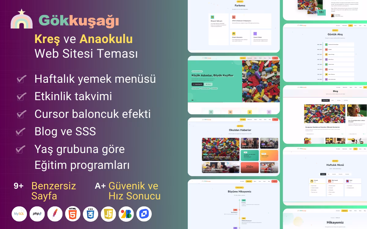 Gökkuşağı Anaokulu - Anaokulu ve Kreş Web Sitesi Teması