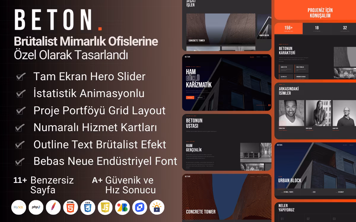 Beton - Brütalist Mimarlık ve İnşaat Firması Web Sitesi Teması