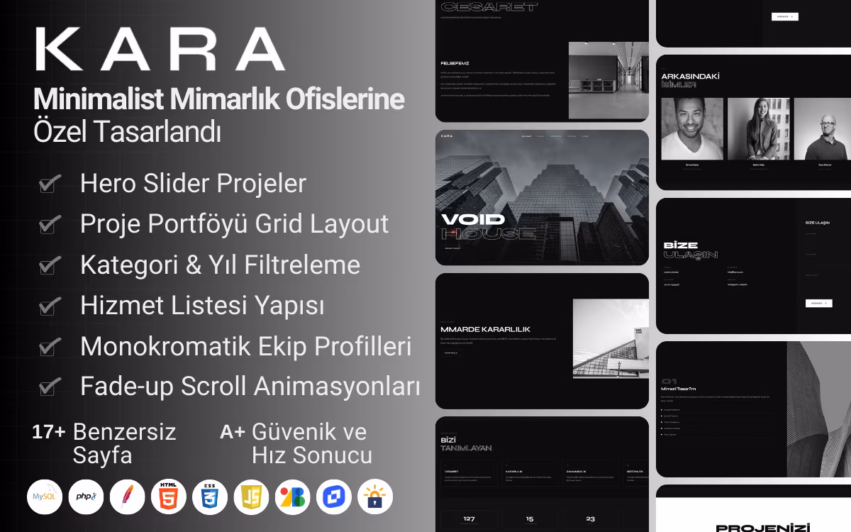 KARA - Minimalist Mimarlık Ofisi Web Sitesi Teması