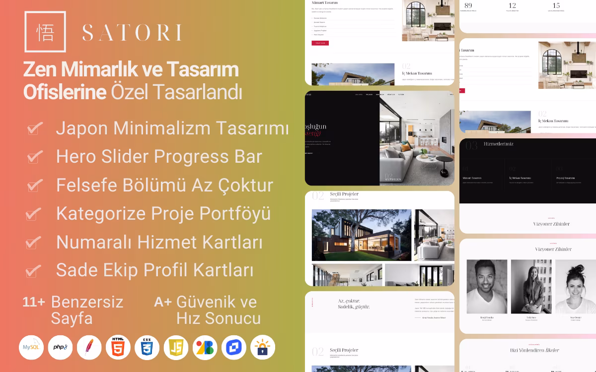 SATORI - Zen Mimarlık ve Tasarım Web Sitesi Teması