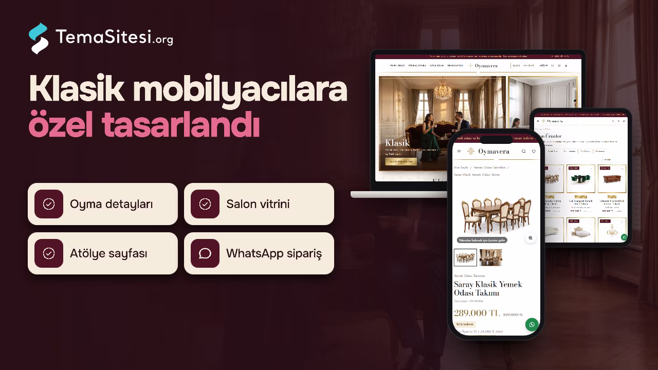 Oymavera - Klasik ve Avangart Mobilya Üreticileri için Oyma Detaylı Web Sitesi Teması