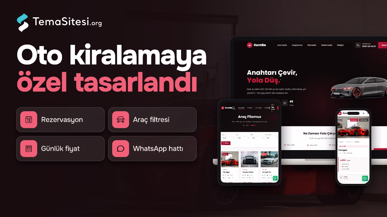 RentGo - Profesyonel Araç Kiralama Web Sitesi Teması